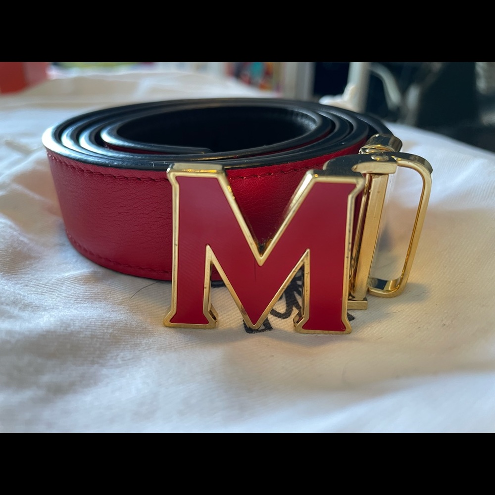 Red/black MCM reversible belt.
